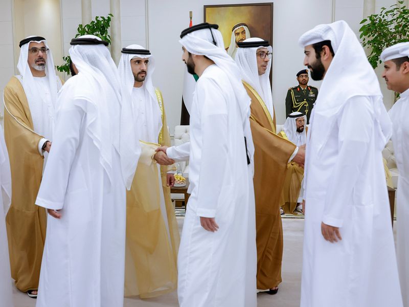 Mohammed bin Rashid Congratulated by Mansour bin Zayed and Khaled bin Mohamed on Al Maktoum Wedding